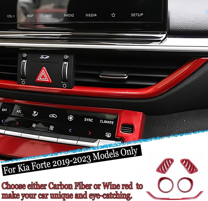 MUXEE for Kia Forte 2019-2024 5PCS ABS Wine red Center Contro Airconditioning Vent Frame Dashboard Upper Wind Outlet Cover Trims Stickers Dashboard Left Right Air Vent Outlet Trim - Image 4